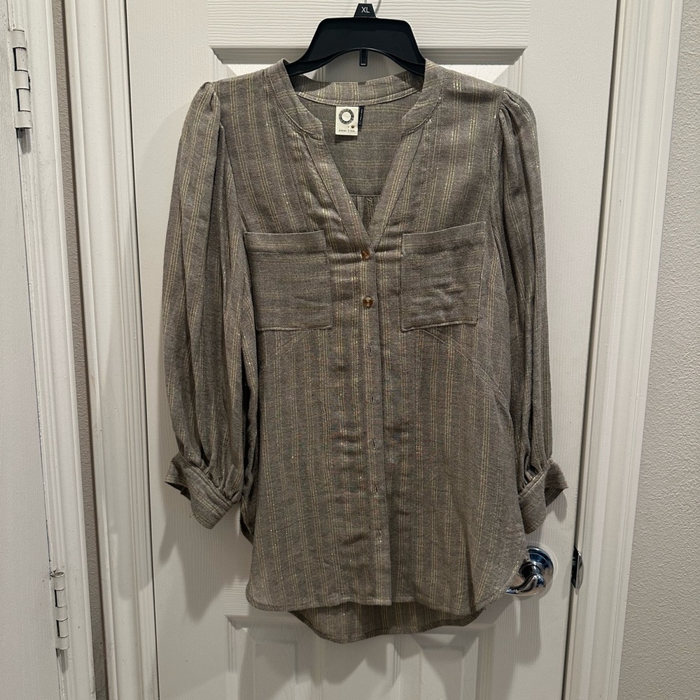 Women's Gray Striped Top threaded with Gold